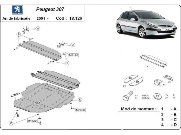 Ocelový kryt motoru Peugeot 307 (2001-2008)Peugeot 307
