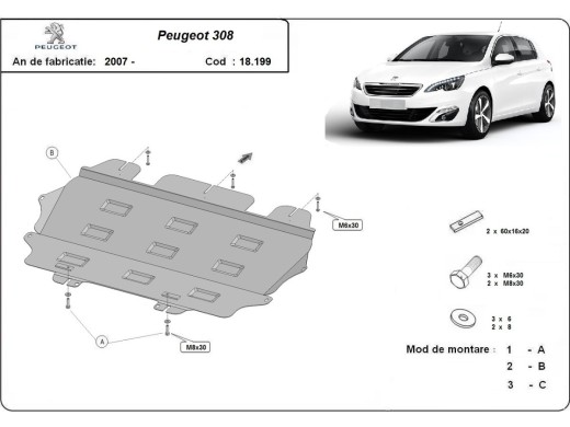 Ocelový kryt motoru Peugeot 308 (2007-2017)Peugeot 308