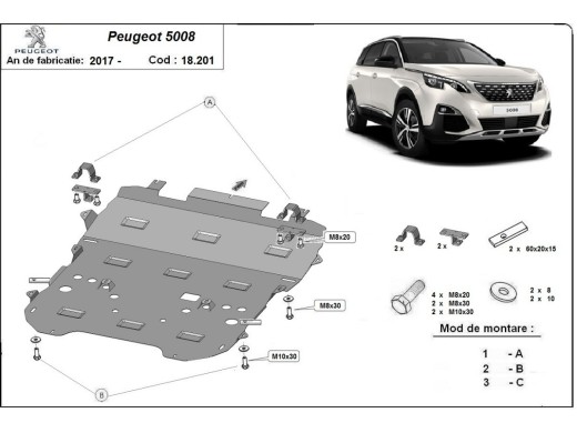 Ocelový kryt motoru Peugeot 5008 (2017-2025)Peugeot 5008