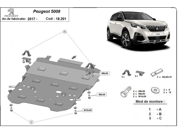 Ocelový kryt motoru Peugeot 5008 (2017-2025)Peugeot 5008