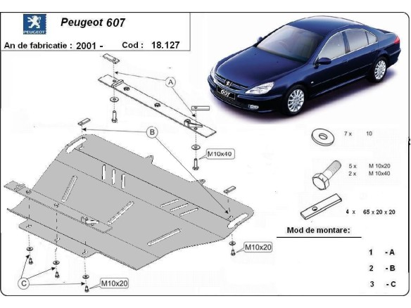 Ocelový kryt motoru Peugeot 607 (2001-2010)Peugeot 607