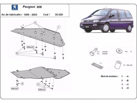 Ocelový kryt motoru Peugeot 806 (1995-2003)Peugeot 806