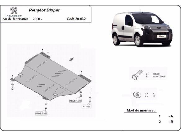 Ocelový kryt motoru Peugeot Bipper (2007-2021)Peugeot Bipper