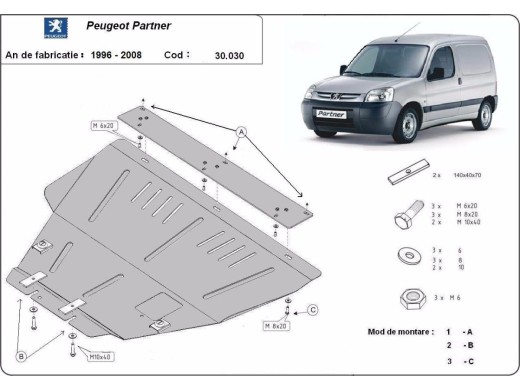 Ocelový kryt motoru Peugeot Partner (1996-2008)Peugeot Partner