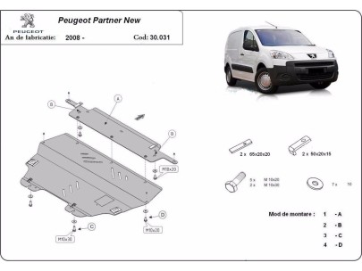 Ocelový kryt motoru Peugeot Partner (2008-2018) 2