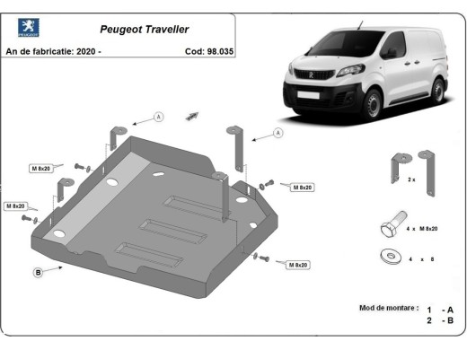Ocelový kryt AdBlue Peugeot Traveller (2020-2025)Peugeot Traveller