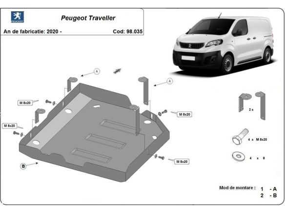 Ocelový kryt AdBlue Peugeot Traveller (2020-2025)Peugeot Traveller