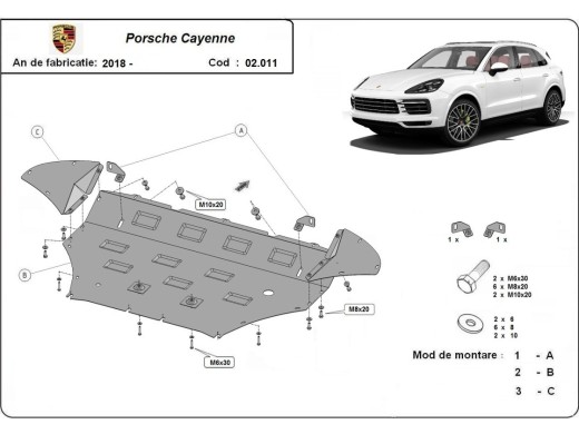 Ocelový kryt motoru Porsche Cayenne (2018-2025)Porsche Cayenne