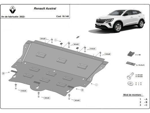 Ocelový kryt motoru Renault Austral (2022-2025)Renault Austral