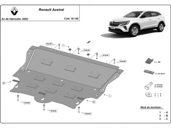 Ocelový kryt motoru Renault Austral (2022-2025)Renault Austral