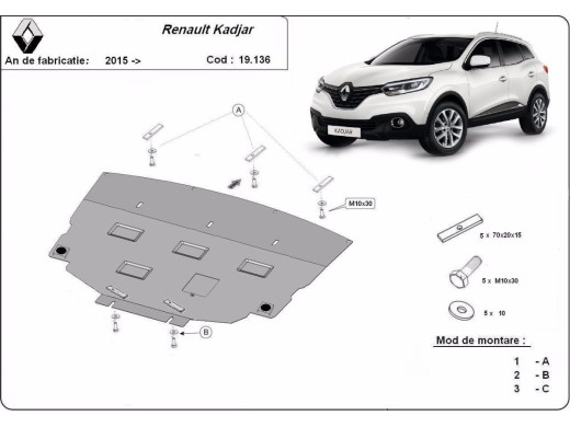 Ocelový kryt motoru Renault Kadjar (2015-2022)Renault Kadjar