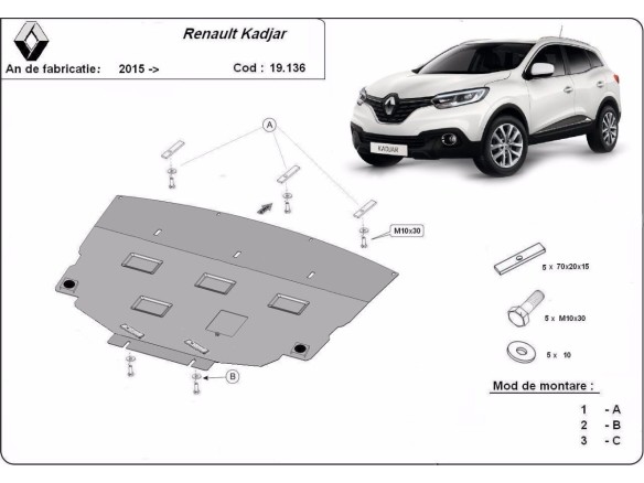Ocelový kryt motoru Renault Kadjar (2015-2022)Renault Kadjar