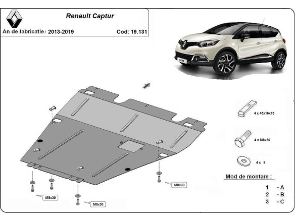 Ocelový kryt motoru Renault Captur (2013-2019)Renault Captur