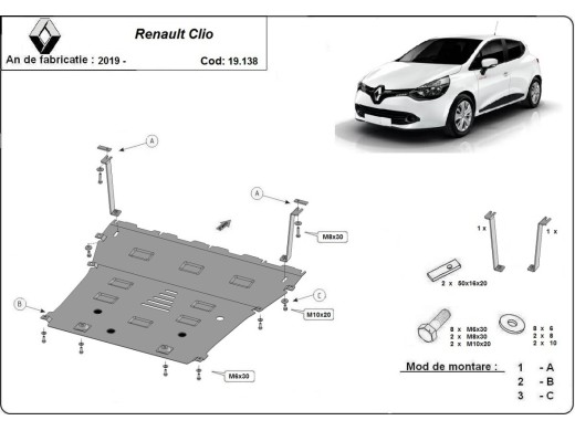 Ocelový kryt motoru Renault Clio 5 (2019-2025)Renault Clio