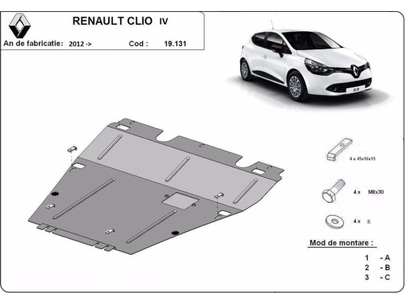 Ocelový kryt motoru Renault Clio 4 (2012-2019)Renault Clio