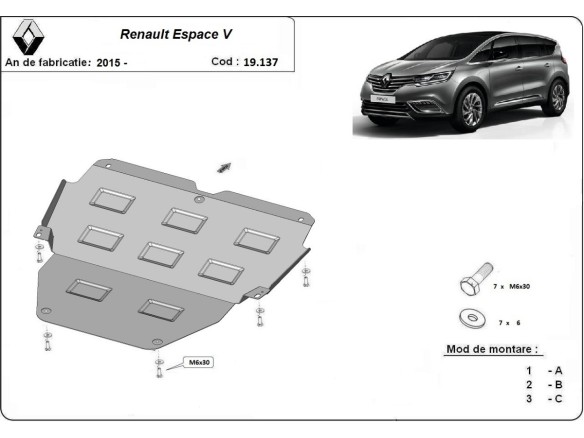 Ocelový kryt motoru Renault Espace 5 (2015-2025)Renault Espace