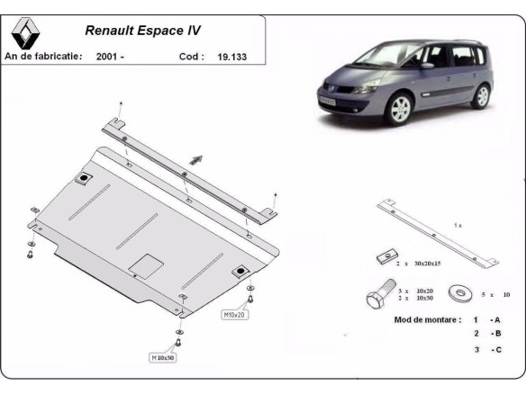 Ocelový kryt motoru Renault Espace 4 (2001-2014)Renault Espace