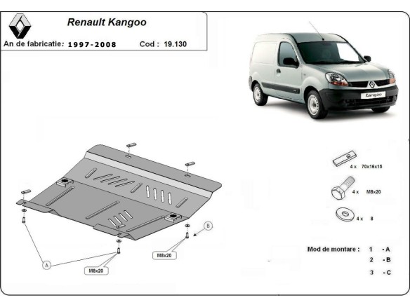 Ocelový kryt motoru Renault Kangoo (1997-2008)Renault Kangoo