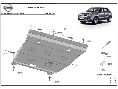 Ocelový kryt motoru Renault Koleos - Vers 2.0 (2007-2016)