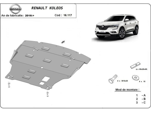 Ocelový kryt motoru Renault Koleos (2016-2025)Renault Koleos
