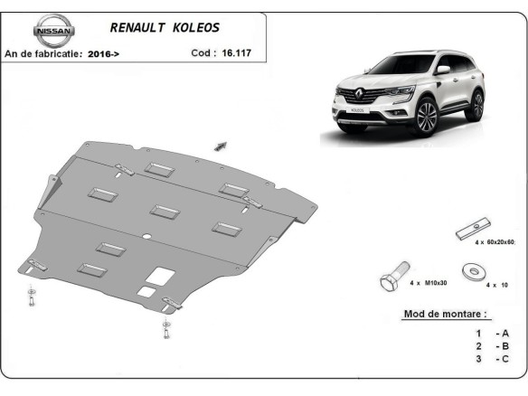 Ocelový kryt motoru Renault Koleos (2016-2025)Renault Koleos