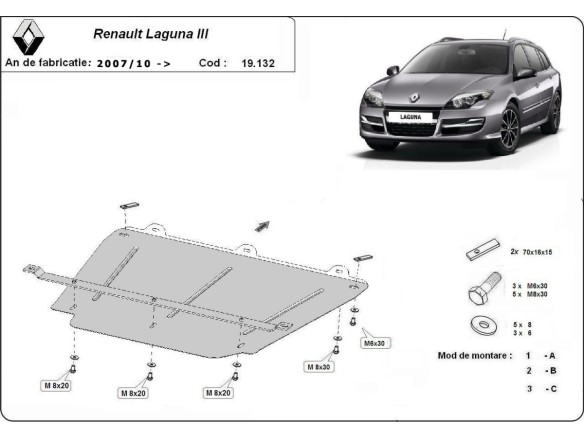 Ocelový kryt motoru Renault Laguna 3 (2007-2015)Renault Laguna