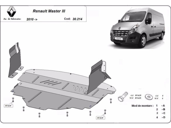 Ocelový kryt motoru Renault Master 3 (2010-2024)Renault Master