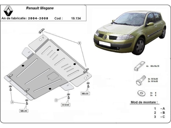 Ocelový kryt motoru Renault Megane 2 (2004-2008)Renault Megane