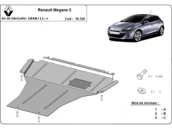 Ocelový kryt motoru Renault Megane 3 (2008-2016)Renault Megane