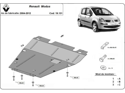 Ocelový kryt motoru Renault Modus (2004-2012)Renault Modus
