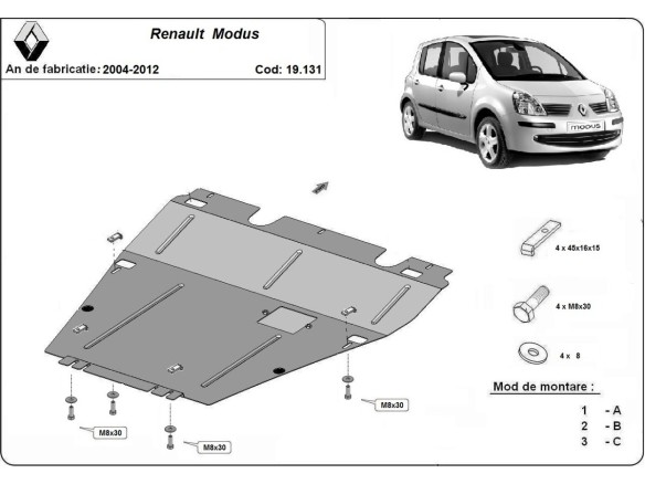 Ocelový kryt motoru Renault Modus (2004-2012)Renault Modus