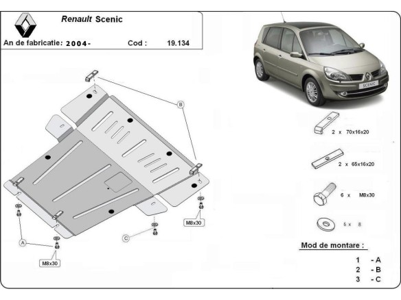 Ocelový kryt motoru Renault Scenic (2004-2008)Renault Scenic