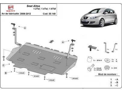 Ocelový kryt motoru Seat Altea (2010-2015) 2