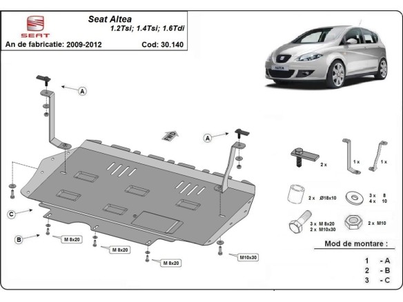 Ocelový kryt motoru Seat Altea (2010-2015)Seat Altea