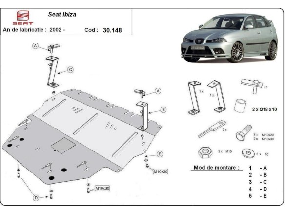 Ocelový kryt motoru Seat Ibiza Diesel (2002-2017)Seat Ibiza