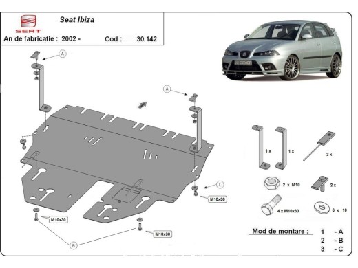Ocelový kryt motoru Seat Ibiza benzin (2002-2017)Seat Ibiza