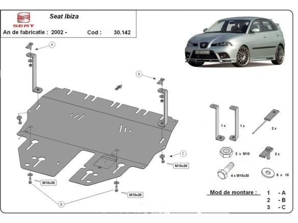 Ocelový kryt motoru Seat Ibiza benzin (2002-2017)Seat Ibiza