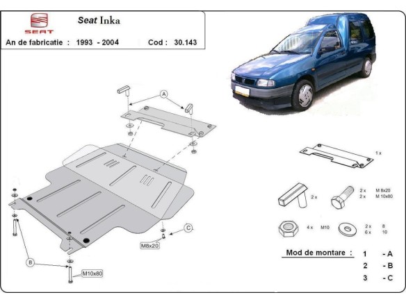Ocelový kryt motoru Seat Inca (1995-2003)Seat Inca