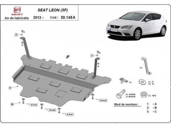 Ocelový kryt motoru Seat Leon - Automatická převodovka (2012-2020)Seat Leon