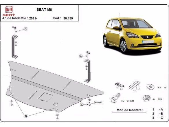 Ocelový kryt motoru Seat Mii (2011-2021)Seat Mii
