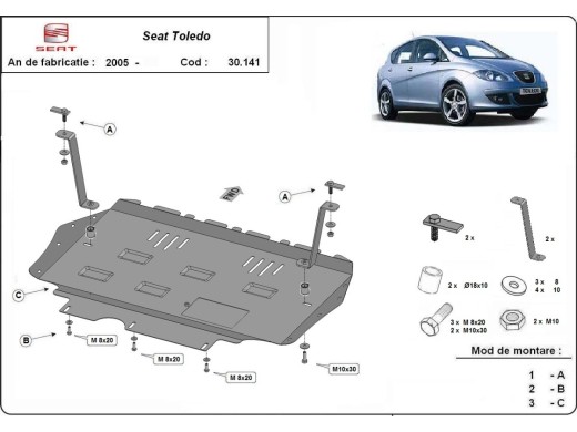 Ocelový kryt motoru Seat Toledo 3 (2005-2012)Seat Toledo
