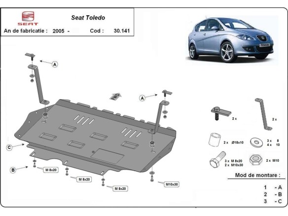 Ocelový kryt motoru Seat Toledo 3 (2005-2012)Seat Toledo