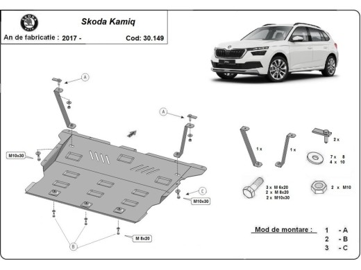 Ocelový kryt motoru Skoda Kamiq (2019-2025)Skoda Kamiq