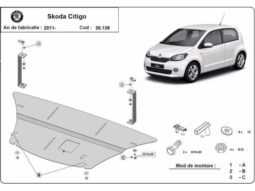 Ocelový kryt motoru Skoda Citigo (2011-2020)Skoda Citigo