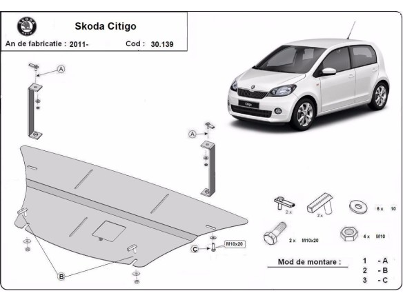 Ocelový kryt motoru Skoda Citigo (2011-2020)Skoda Citigo