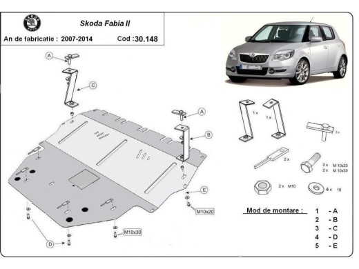 Ocelový kryt motoru Skoda Fabia 2 Diesel (2007-2014)Skoda Fabia