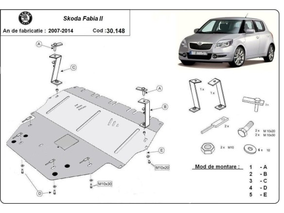 Ocelový kryt motoru Skoda Fabia 2 Diesel (2007-2014)Skoda Fabia