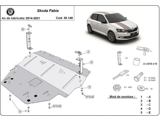 Ocelový kryt motoru Skoda Fabia 3 Diesel (2015-2021)Skoda Fabia