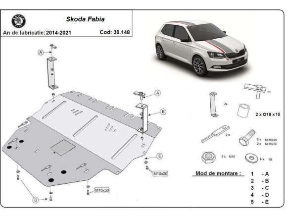 Ocelový kryt motoru Skoda Fabia 3 Diesel (2015-2021)Skoda Fabia