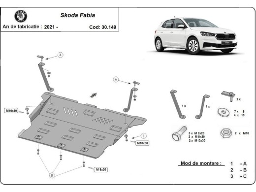 Ocelový kryt motoru Skoda Fabia (2021-2025)Skoda Fabia